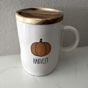 NWT Rae Dunn 🎃 Harvest  Mug w Wooden Lid/Coaster